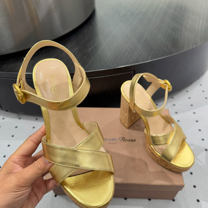 GIANVITO ROSSI 26S CROSS-STRAP SANDALS 115 MM IN GOLD CALFSKIN
