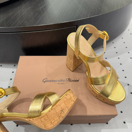 GIANVITO ROSSI 26S CROSS-STRAP SANDALS 115 MM IN GOLD CALFSKIN
