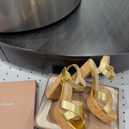 GIANVITO ROSSI 26S CROSS-STRAP SANDALS 115 MM IN GOLD CALFSKIN