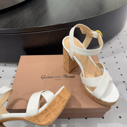 GIANVITO ROSSI 26S CROSS-STRAP SANDALS 115 MM IN WHITE CALFSKIN
