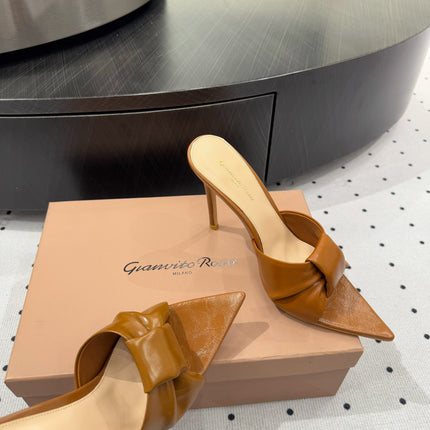 GIANVITO ROSSI 26S KNOTTED STRAP SANDALS 105 MM IN BROWN LAMBSKIN