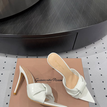 GIANVITO ROSSI 26S KNOTTED STRAP SANDALS 105 MM IN WHITE LAMBSKIN