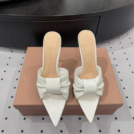 GIANVITO ROSSI 26S KNOTTED STRAP SANDALS 105 MM IN WHITE LAMBSKIN