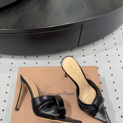 GIANVITO ROSSI 26S KNOTTED STRAP SANDALS 105 MM IN BLACK LAMBSKIN