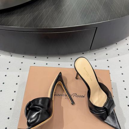 GIANVITO ROSSI 26S KNOTTED STRAP SANDALS 105 MM IN BLACK LAMBSKIN