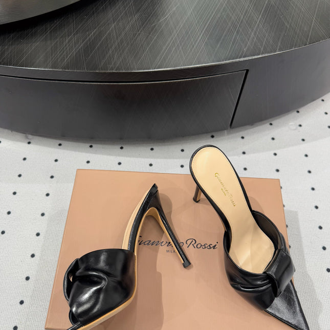 GIANVITO ROSSI 26S KNOTTED STRAP SANDALS 105 MM IN BLACK LAMBSKIN
