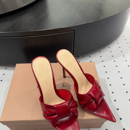 GIANVITO ROSSI 26S KNOTTED STRAP SANDALS 105 MM IN DARK RED LAMBSKIN