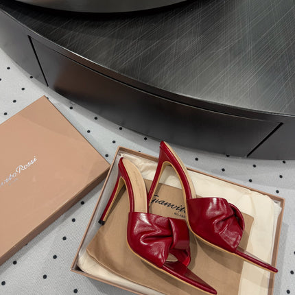GIANVITO ROSSI 26S KNOTTED STRAP SANDALS 105 MM IN DARK RED LAMBSKIN