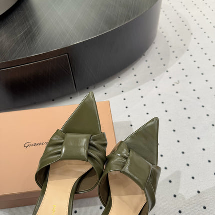 GIANVITO ROSSI 26S KNOTTED STRAP SANDALS 105 MM IN MOSS GREEN LAMBSKIN