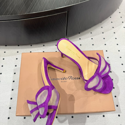 GIANVITO ROSSI 26S BUTTERFLY HIGH-HEEL SANDALS 80 MM IN DARK PURPLE SUEDE
