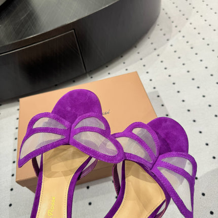 GIANVITO ROSSI 26S BUTTERFLY HIGH-HEEL SANDALS 80 MM IN DARK PURPLE SUEDE
