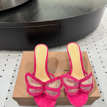 GIANVITO ROSSI 26S BUTTERFLY HIGH-HEEL SANDALS 80 MM IN DARK PINK SUEDE