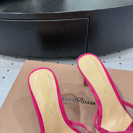 GIANVITO ROSSI 26S BUTTERFLY HIGH-HEEL SANDALS 80 MM IN DARK PINK SUEDE