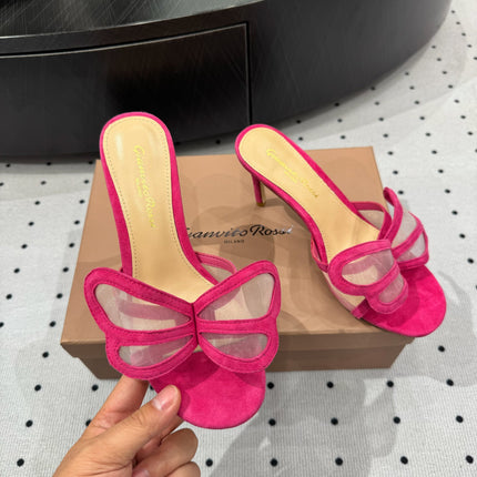 GIANVITO ROSSI 26S BUTTERFLY HIGH-HEEL SANDALS 80 MM IN DARK PINK SUEDE