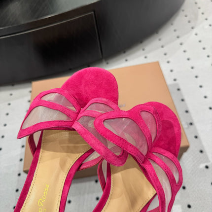 GIANVITO ROSSI 26S BUTTERFLY HIGH-HEEL SANDALS 80 MM IN DARK PINK SUEDE