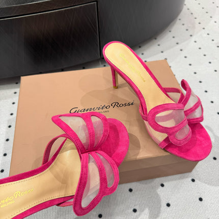 GIANVITO ROSSI 26S BUTTERFLY HIGH-HEEL SANDALS 80 MM IN DARK PINK SUEDE