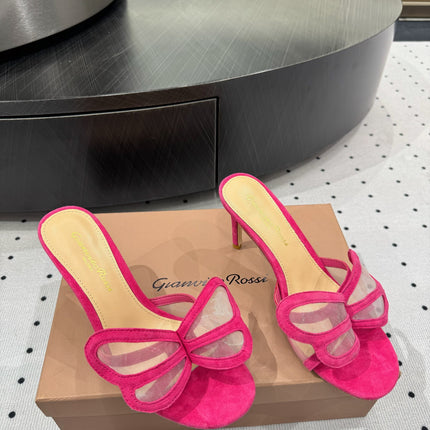 GIANVITO ROSSI 26S BUTTERFLY HIGH-HEEL SANDALS 80 MM IN DARK PINK SUEDE