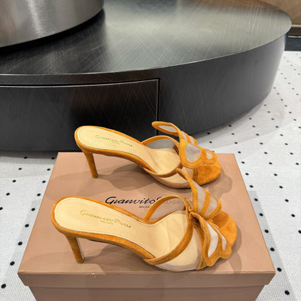 GIANVITO ROSSI 26S BUTTERFLY HIGH-HEEL SANDALS 80 MM IN DARK ORANGE SUEDE
