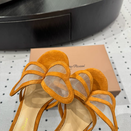 GIANVITO ROSSI 26S BUTTERFLY HIGH-HEEL SANDALS 80 MM IN DARK ORANGE SUEDE