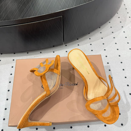 GIANVITO ROSSI 26S BUTTERFLY HIGH-HEEL SANDALS 80 MM IN DARK ORANGE SUEDE