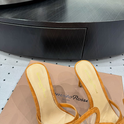 GIANVITO ROSSI 26S BUTTERFLY HIGH-HEEL SANDALS 80 MM IN DARK ORANGE SUEDE