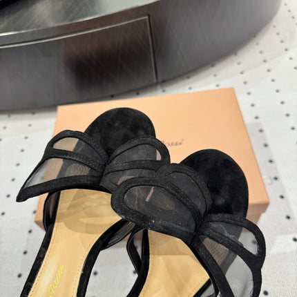 GIANVITO ROSSI 26S BUTTERFLY HIGH-HEEL SANDALS 80 MM IN BLACK SUEDE