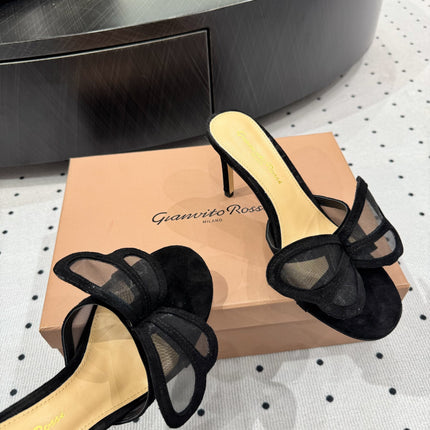 GIANVITO ROSSI 26S BUTTERFLY HIGH-HEEL SANDALS 80 MM IN BLACK SUEDE
