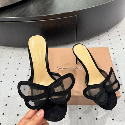 GIANVITO ROSSI 26S BUTTERFLY HIGH-HEEL SANDALS 80 MM IN BLACK SUEDE
