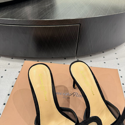 GIANVITO ROSSI 26S BUTTERFLY HIGH-HEEL SANDALS 80 MM IN BLACK SUEDE
