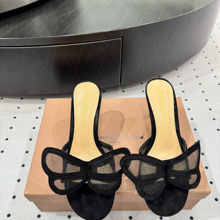 GIANVITO ROSSI 26S BUTTERFLY HIGH-HEEL SANDALS 80 MM IN BLACK SUEDE