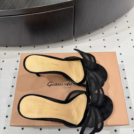 GIANVITO ROSSI 26S BUTTERFLY HIGH-HEEL SANDALS 80 MM IN BLACK SUEDE