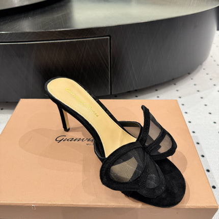 GIANVITO ROSSI 26S BUTTERFLY HIGH-HEEL SANDALS 80 MM IN BLACK SUEDE