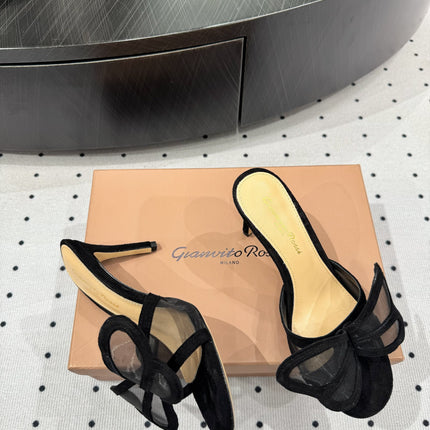 GIANVITO ROSSI 26S BUTTERFLY HIGH-HEEL SANDALS 80 MM IN BLACK SUEDE