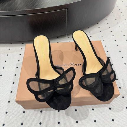 GIANVITO ROSSI 26S BUTTERFLY HIGH-HEEL SANDALS 80 MM IN BLACK SUEDE