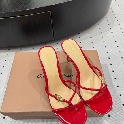 GIANVITO ROSSI 26S STRAPPY HEEL SANDALS 80 MM IN RED PATENT LAMBSKIN