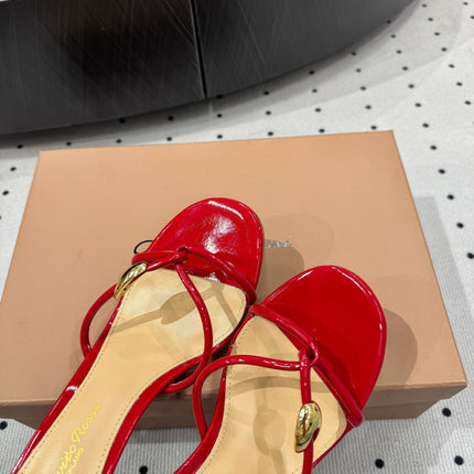 GIANVITO ROSSI 26S STRAPPY HEEL SANDALS 80 MM IN RED PATENT LAMBSKIN