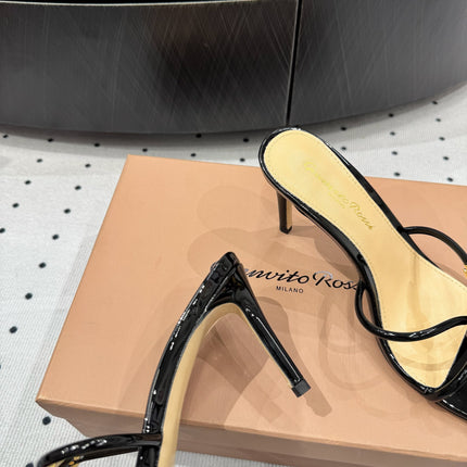 GIANVITO ROSSI 26S STRAPPY HEEL SANDALS 80 MM IN BLACK PATENT LAMBSKIN