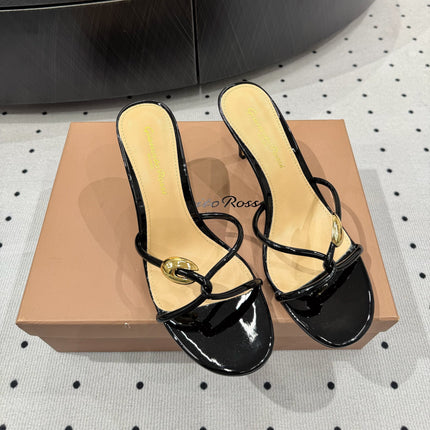 GIANVITO ROSSI 26S STRAPPY HEEL SANDALS 80 MM IN BLACK PATENT LAMBSKIN