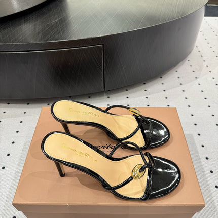 GIANVITO ROSSI 26S STRAPPY HEEL SANDALS 80 MM IN BLACK PATENT LAMBSKIN