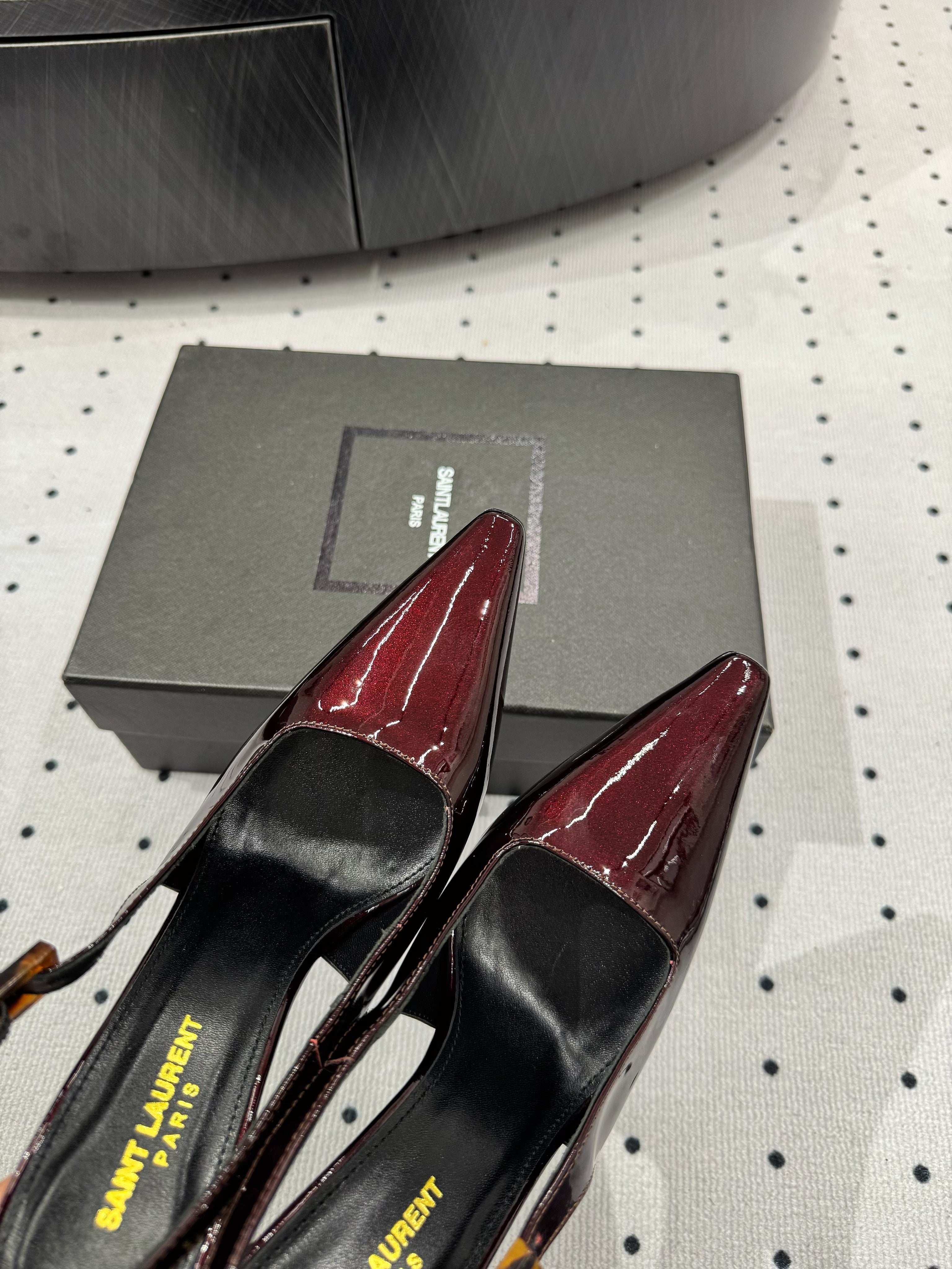 YSL 26S SLINGBACK HEELS 105 MM IN DARK RED GLOSSY CALFSKIN WITH BUCKLE CLOSURE