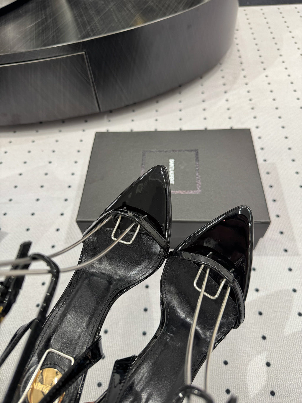 YSL 26S WEDGE HEELS 105 MM IN BLACK GLOSSY CALFSKIN
