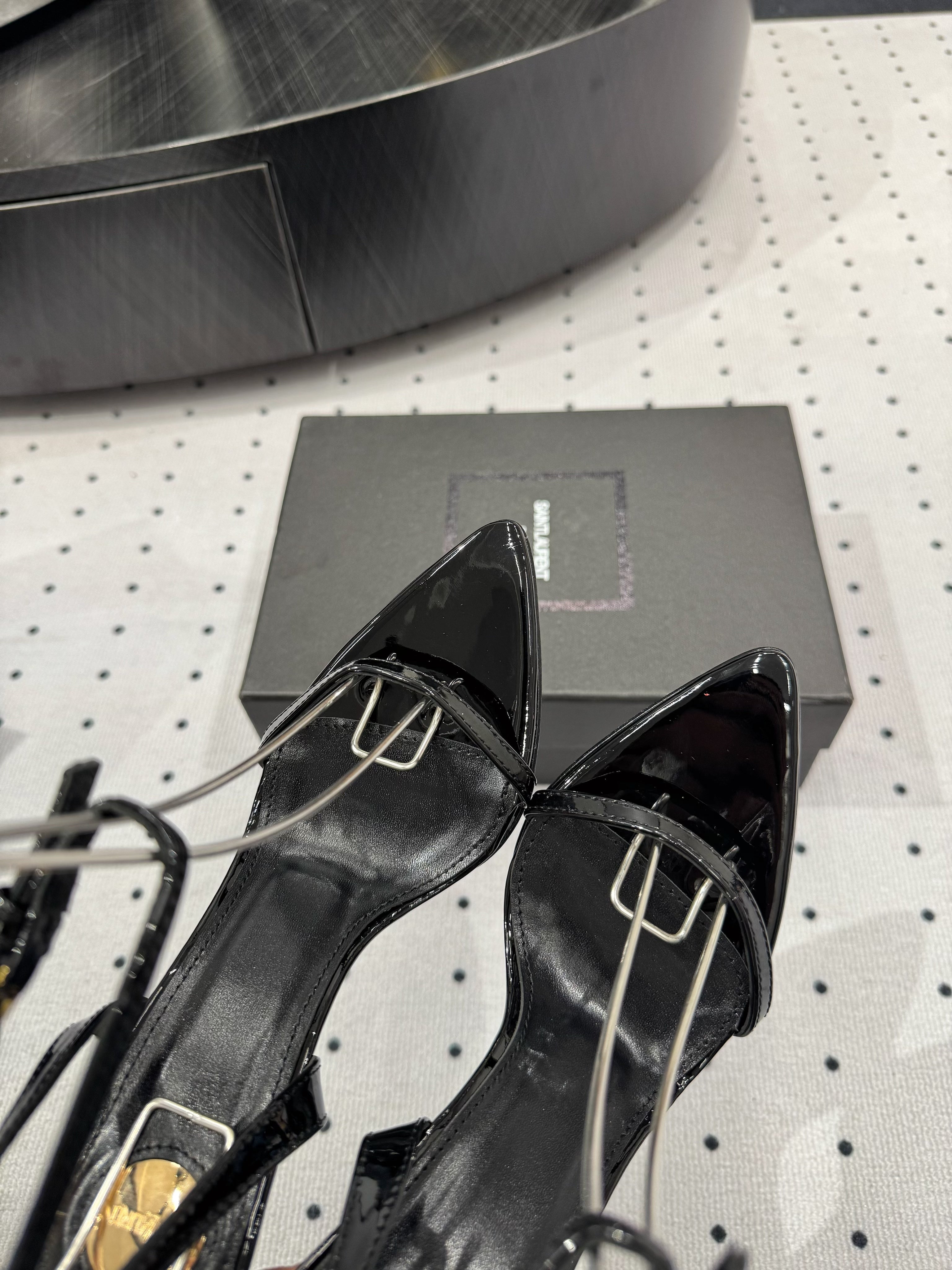 YSL 26S WEDGE HEELS 105 MM IN BLACK GLOSSY CALFSKIN
