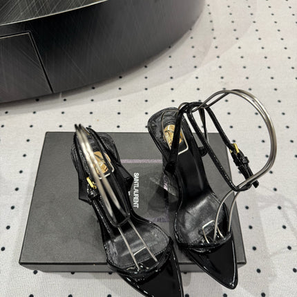 YSL 26S WEDGE HEELS 105 MM IN BLACK GLOSSY CALFSKIN