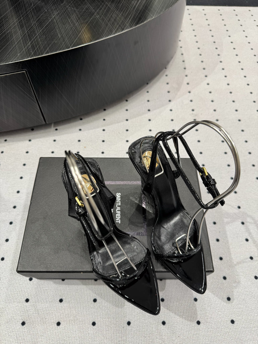 YSL 26S WEDGE HEELS 105 MM IN BLACK GLOSSY CALFSKIN