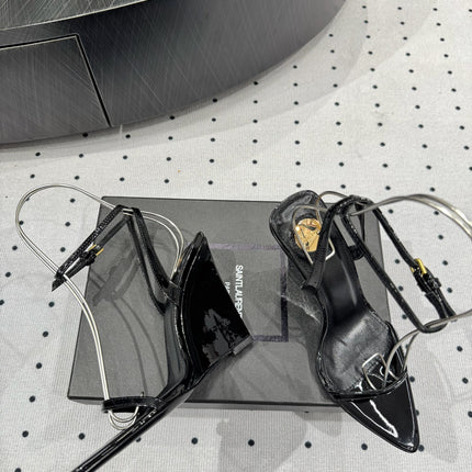 YSL 26S WEDGE HEELS 105 MM IN BLACK GLOSSY CALFSKIN