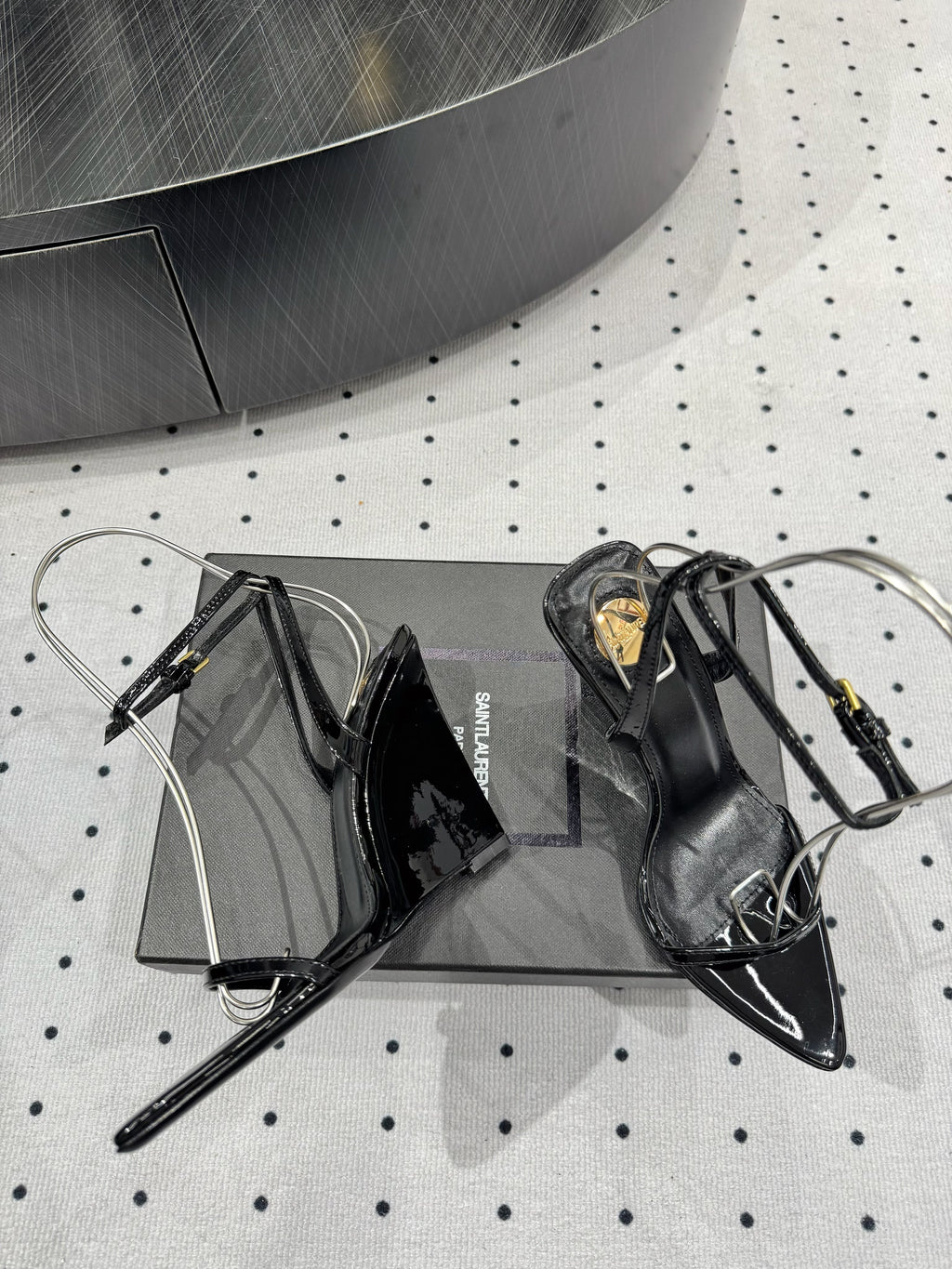 YSL 26S WEDGE HEELS 105 MM IN BLACK GLOSSY CALFSKIN