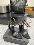 YSL 26S WEDGE HEELS 105 MM IN BLACK SATIN