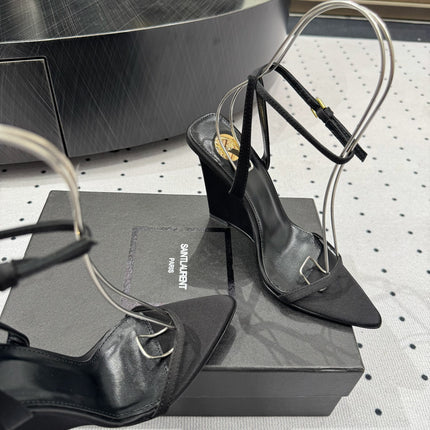 YSL 26S WEDGE HEELS 105 MM IN BLACK SATIN
