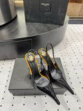 YSL 26S POINTED-TOE SLINGBACK HEELS 105 MM IN BLACK AND ORANGE PATENT CALFSKIN STYLE 4