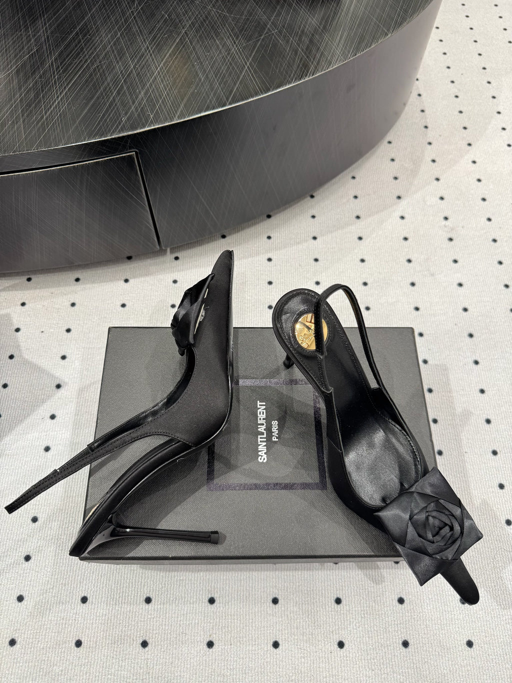 YSL 26S SLINGBACK HEELS 105 MM IN BLACK SATIN